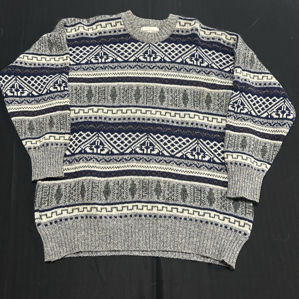 VTG Mackinnon of Scotland Shetland Wool Nordic Snowflake Sweater Men XL Blue 46